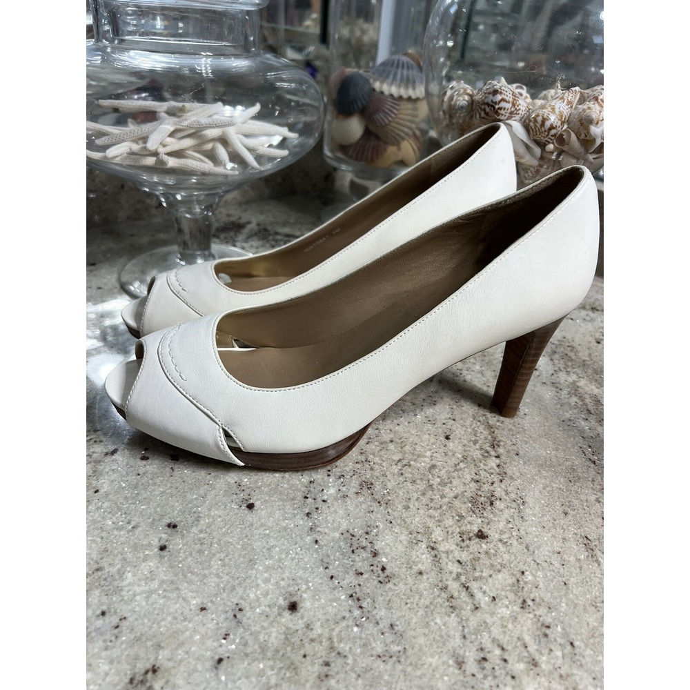 Stuart Weitzman Ivory White Leather Open Toe Platform Pumps Heels Size 9